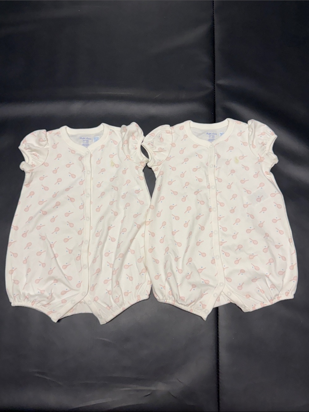 Ralph Lauren White Baby Girls' Short-Sleeve Rompers with Pink Tennis Print Pair